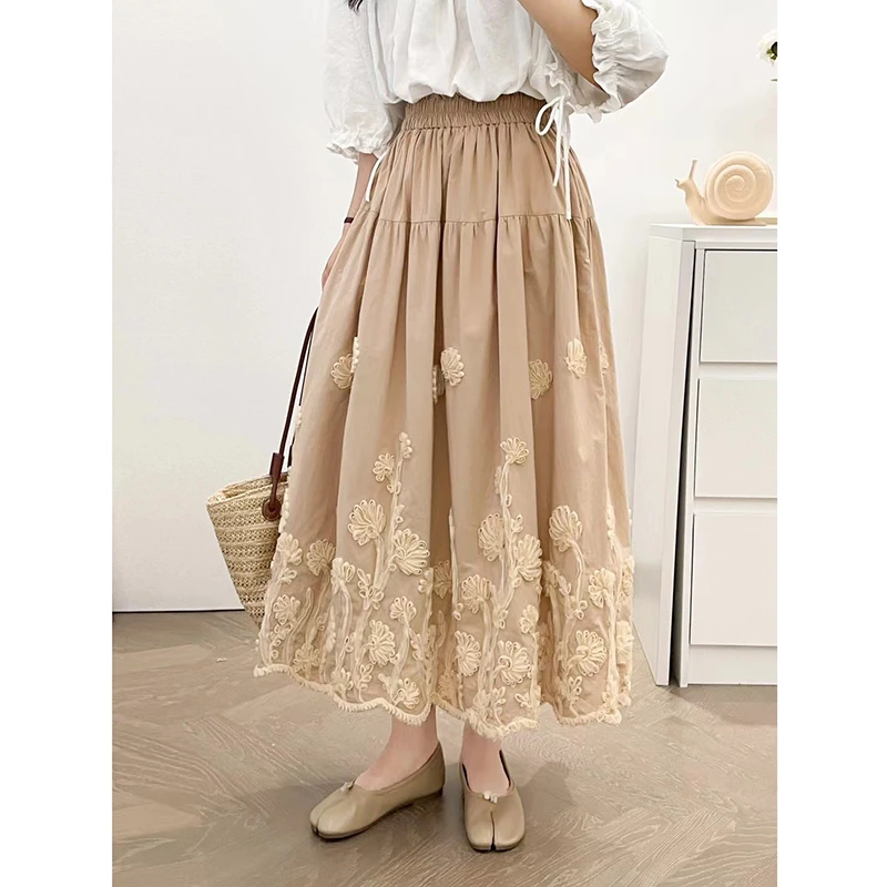 

2026 New Spring & Autumn Women Casual Good Quality Jacquard Embroidered A-line Skirt All-matched Cotton Ankle-length Skirts T97