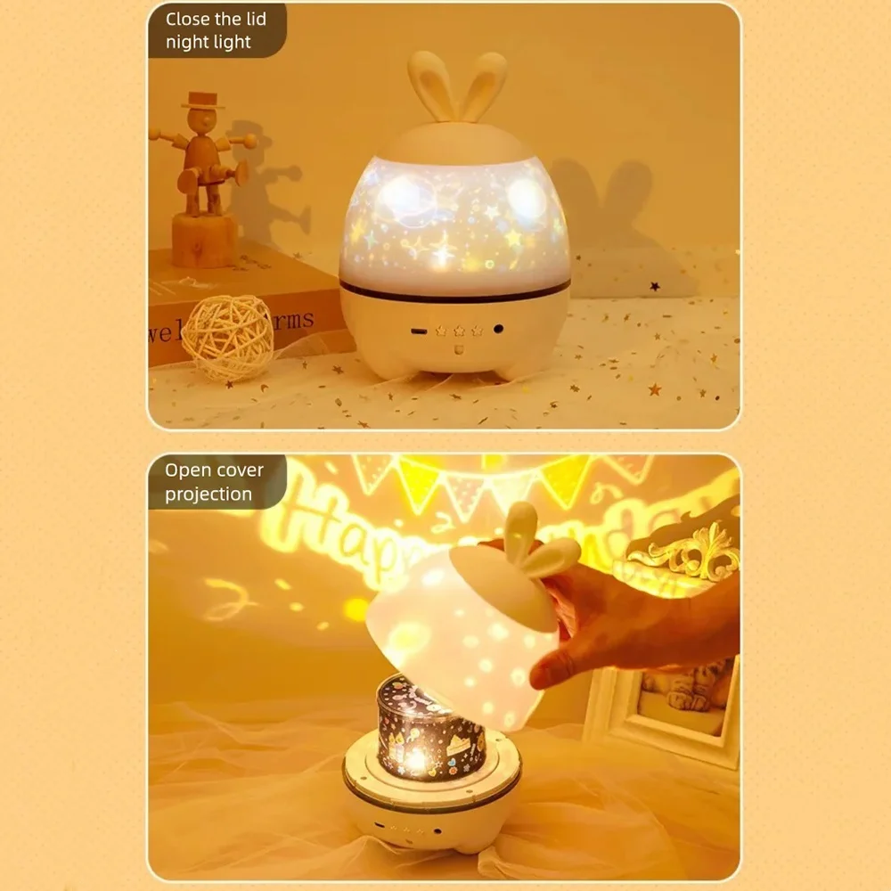 ラッキーラビット キッズプロジェクターナイトライト BTスピーカー付き、12枚のフィルムで銀河星空を投影、ベビールームの装飾、誕生日プレゼントに