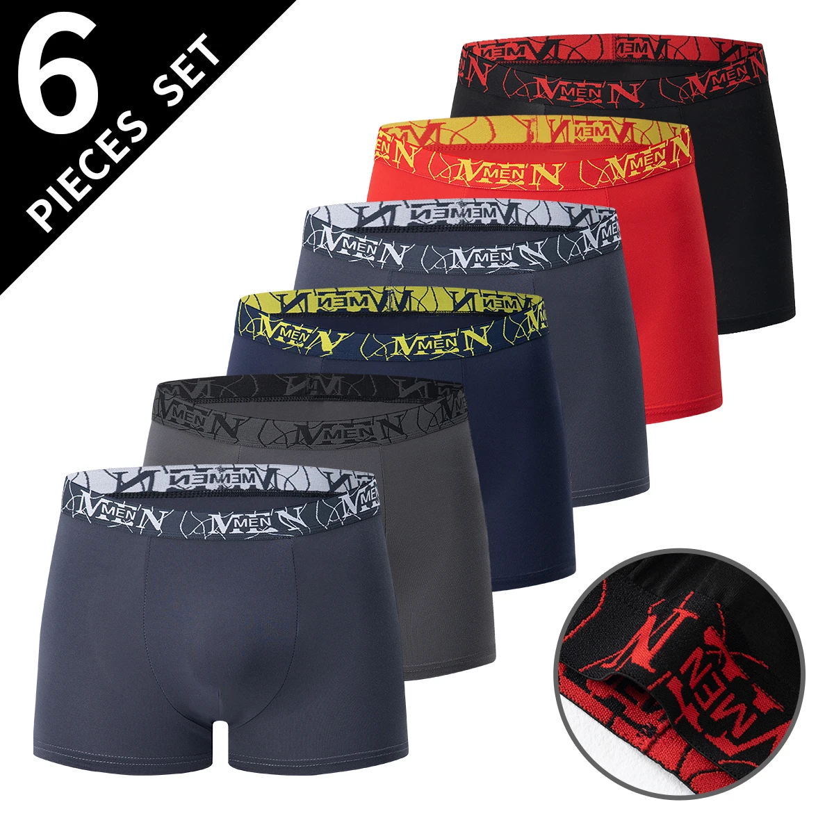 6-Piece Set Of Men's Underwear Solid Color Youth All Season Sports Comfortable Fashionable Multifunctional And Flat Corner Pants