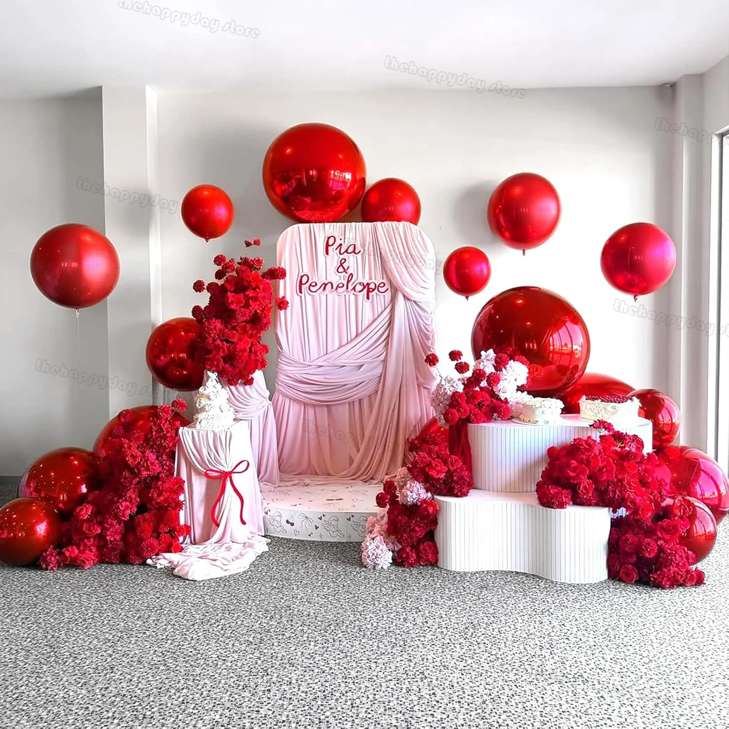 70-10 Zoll rote 4D runde Folienballons 4D-Mylar-Ballballons Metallic-roter Folienballon für Geburtstag, Hochzeit, Weihnachten, Party-Dekoration – Detail 40