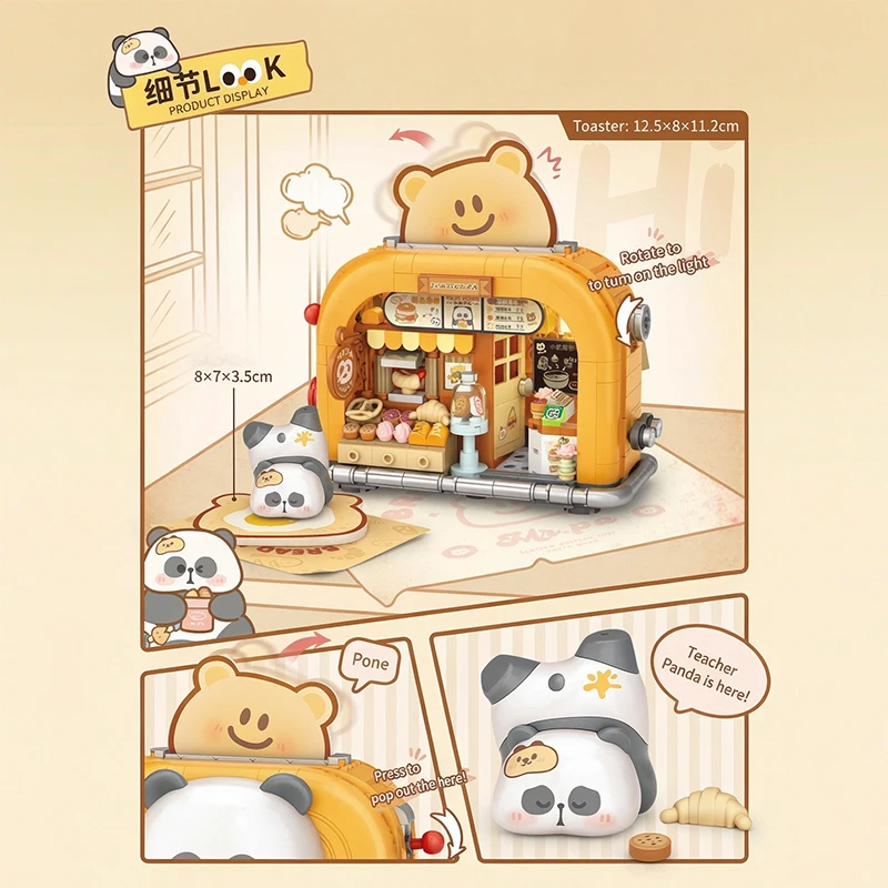 LOZ Cute Home Appliances Collection Panda Bread Maker Retro Computer With Lights Building Blocks Toy Puzzle Gift Home Decoration
