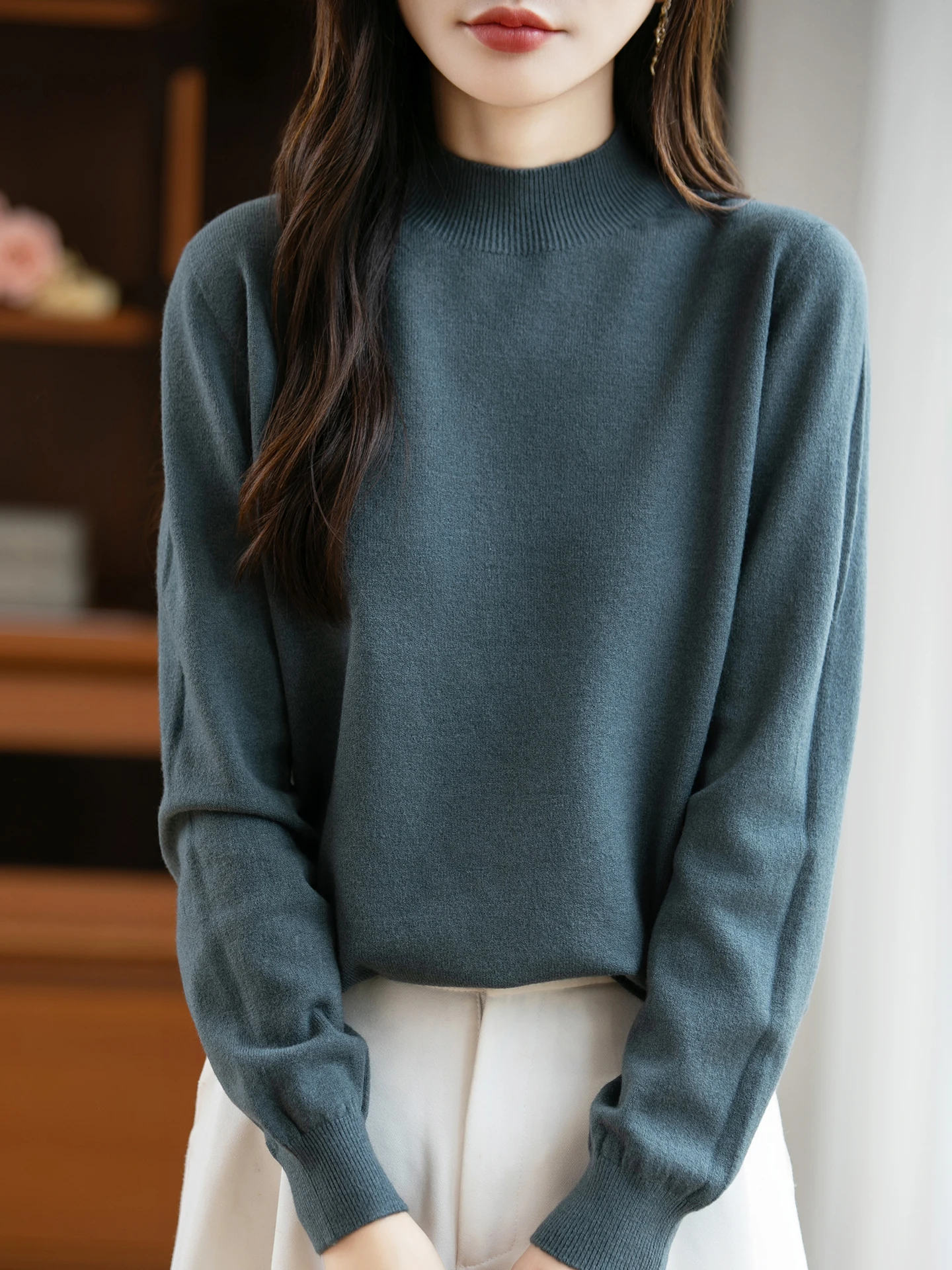 

Casual Loose Knit Sweater f High Collar Overhead Commute Sle Warm Inner Wear Base irt Soft Cozy Leisure Garment