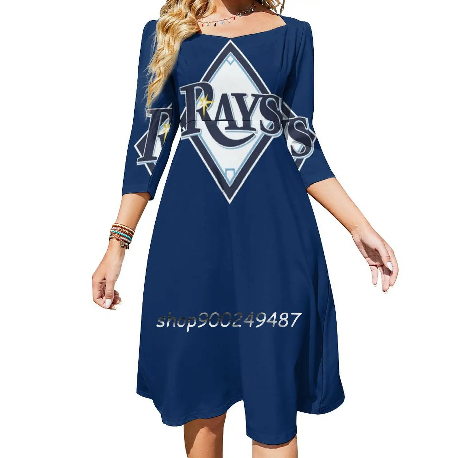 Rays-Tampa Merch Square Neck Dress Cute Loose Print Dresses Elegant Beach Party Dress Bay Logo Icon