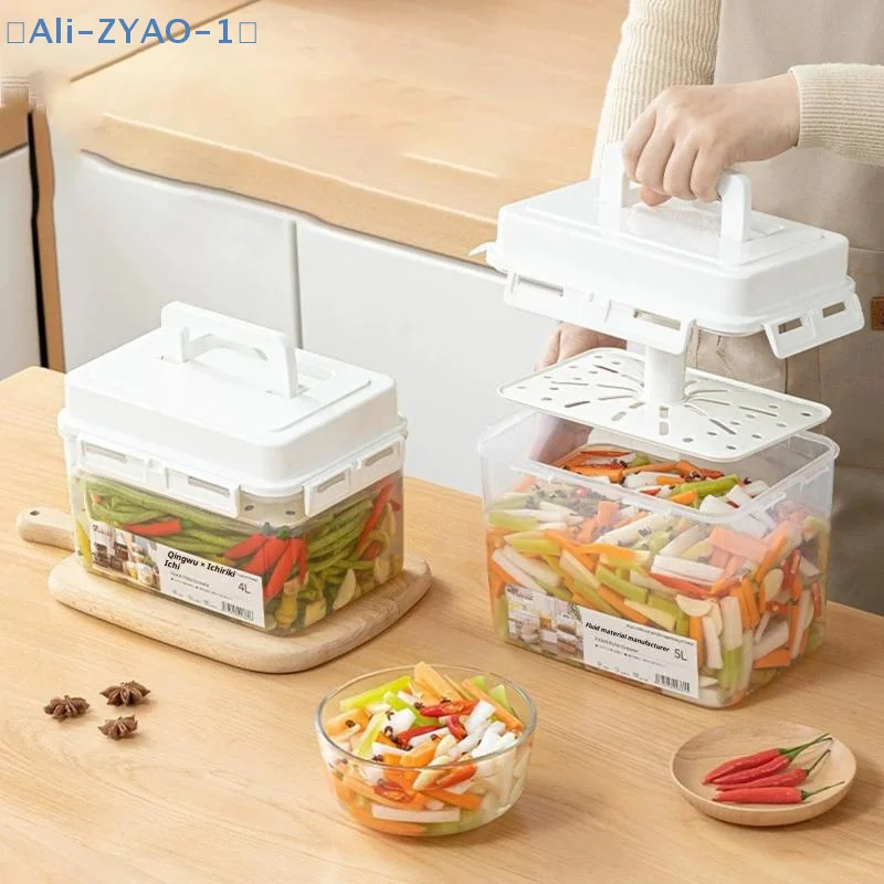 【ZYAO-1】1Pcs 5L Kimchi Press Storage Container Pickle Jar For Gherkin Sauerkraut Kimchi Storage Container Organization
