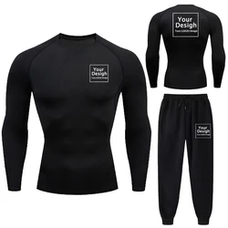 New Custom Printed Men's Compression Set Your Design Logo Gym Shirt +Sports Pants Breathble Sportwear Quick Dry Jogging Suits