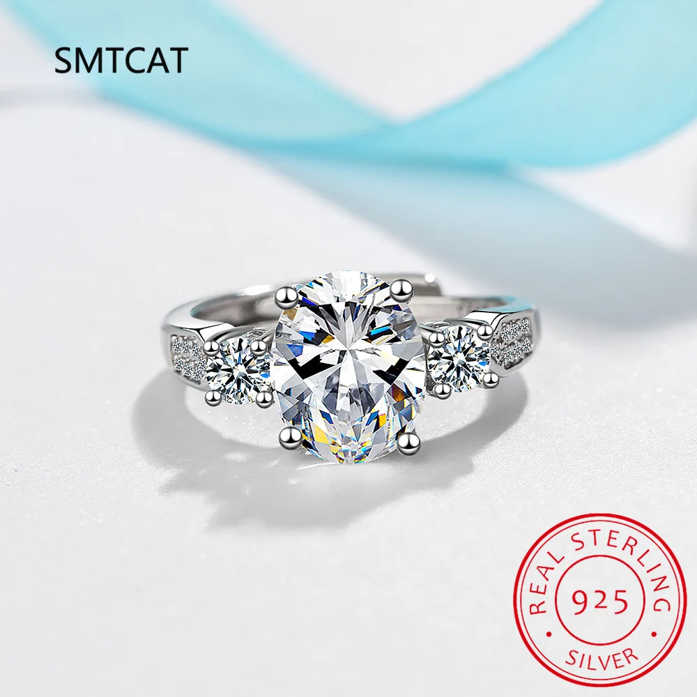 White Gold 4/2CT Moissanite Ring for Women Sparkling Lab Grown Diamond Wedding Band S925 Solid Silver Jewelry Wholesale