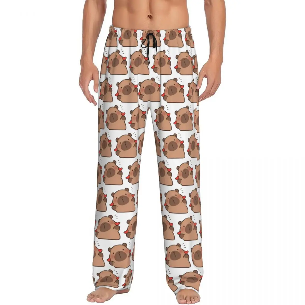 Custom Cute Capybara Be Cappy Pajama Pants Men Sleepwear Sleep Lounge Bottoms with Pockets