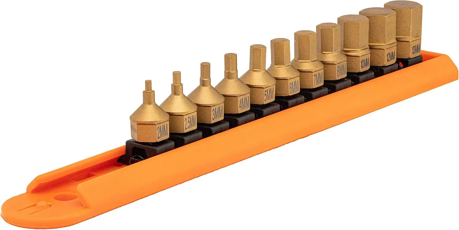 

11-Piece Metric Hex Dual Drive Set, Low-Profile Titanium-Coated Sockets for Tight Spaces and Maximum Durability