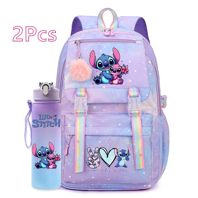 

2Pcs/set Lilo Stitch Backpack Girl 750Ml Large Capacity Outdoor Sport Water Bottle School Backpack Teenager Student Knapsack