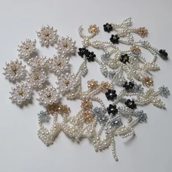 10pc/lot white Pearl beaded Patches for clothes DIY Sew on Flower badge floral Applique parches bordados para