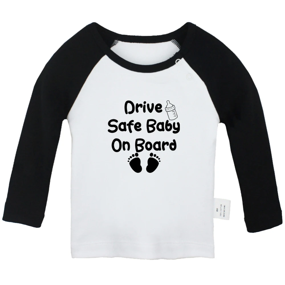 

iDzn New Drive Safe Baby On Board Cute Baby T-shirts Kids Long Sleeves Tees 0-24M Infant T shirt Boys Girls Tops Printed Clothes