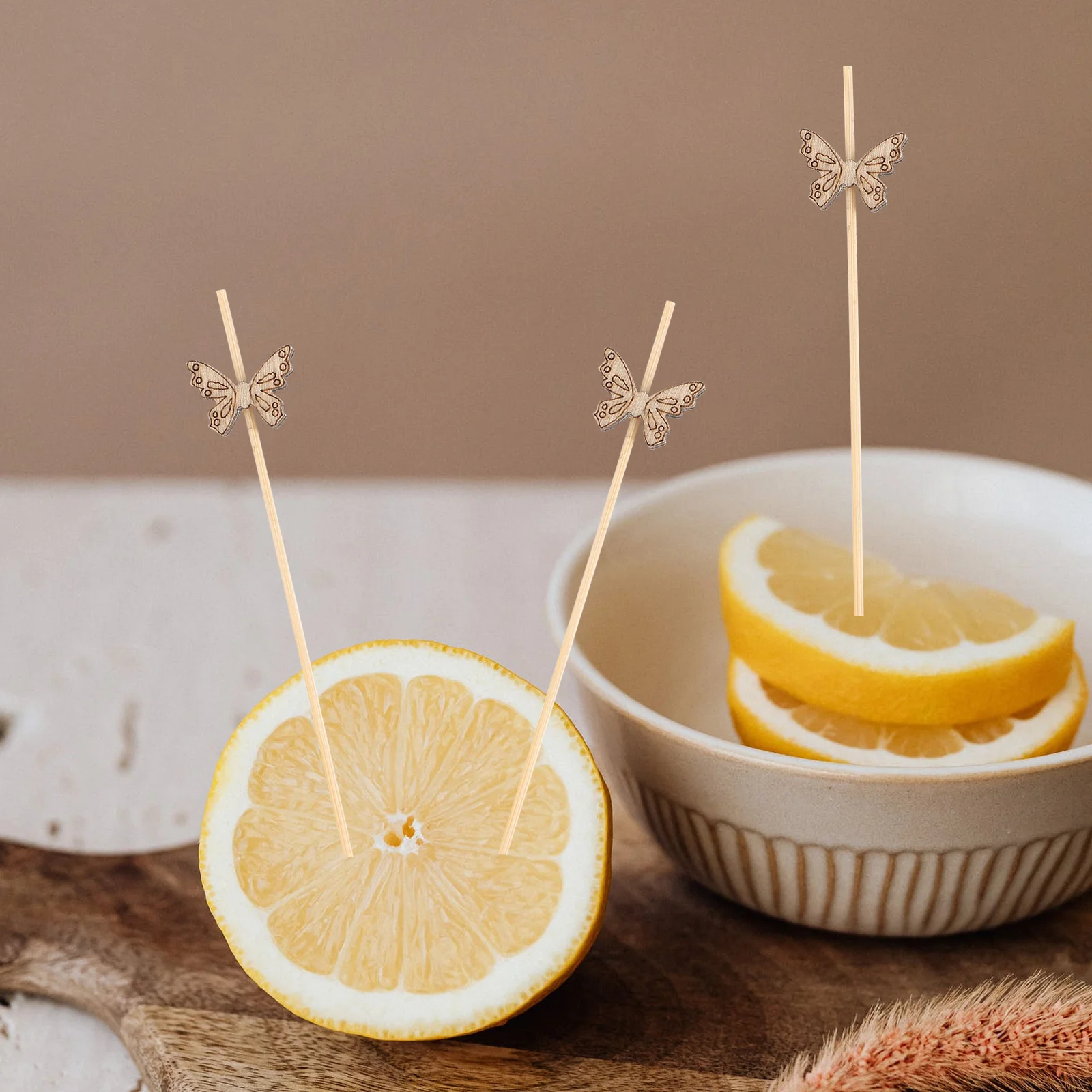 

100pcs Bamboo Butterflies Fruit Picks Original Wood Sticks Disposable Food Picks For Sushi Cocktail Snack