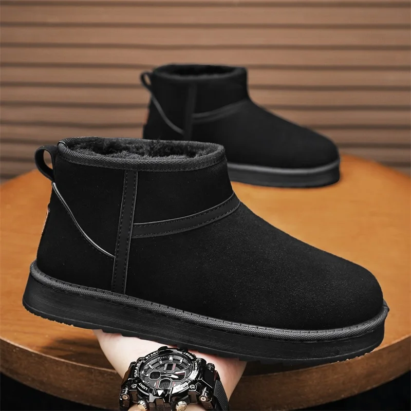 

Suede Leather Snow Boots Man Plush Anti Slip Thermal Insulated Men Ankle Boots Fur Platform Outdoor Fleece-Lined Casual Shoes