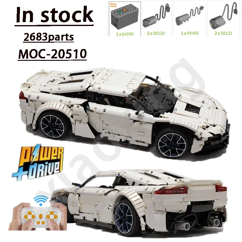 2023 White New Sports Car MOC-20510 Remote Controlelectric Customsportscar2683parts Building Blockmodeladult Kidsbirthdaytoygift