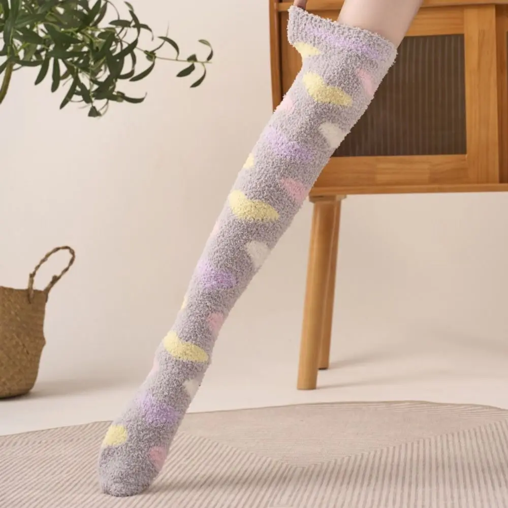 

Kawaii Thicken Warm Coral Fleece Stockings Heart Sleeping Floor Plush Stockings Sweet Hosiery Long Tube Socks Winter