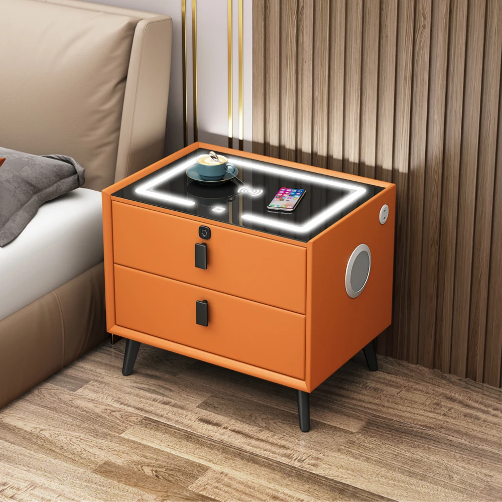 

SAT. Manufacturer wholesale 2 drawer bedside table Bedroom furniture Modern gray bedside table Smart bedside table with