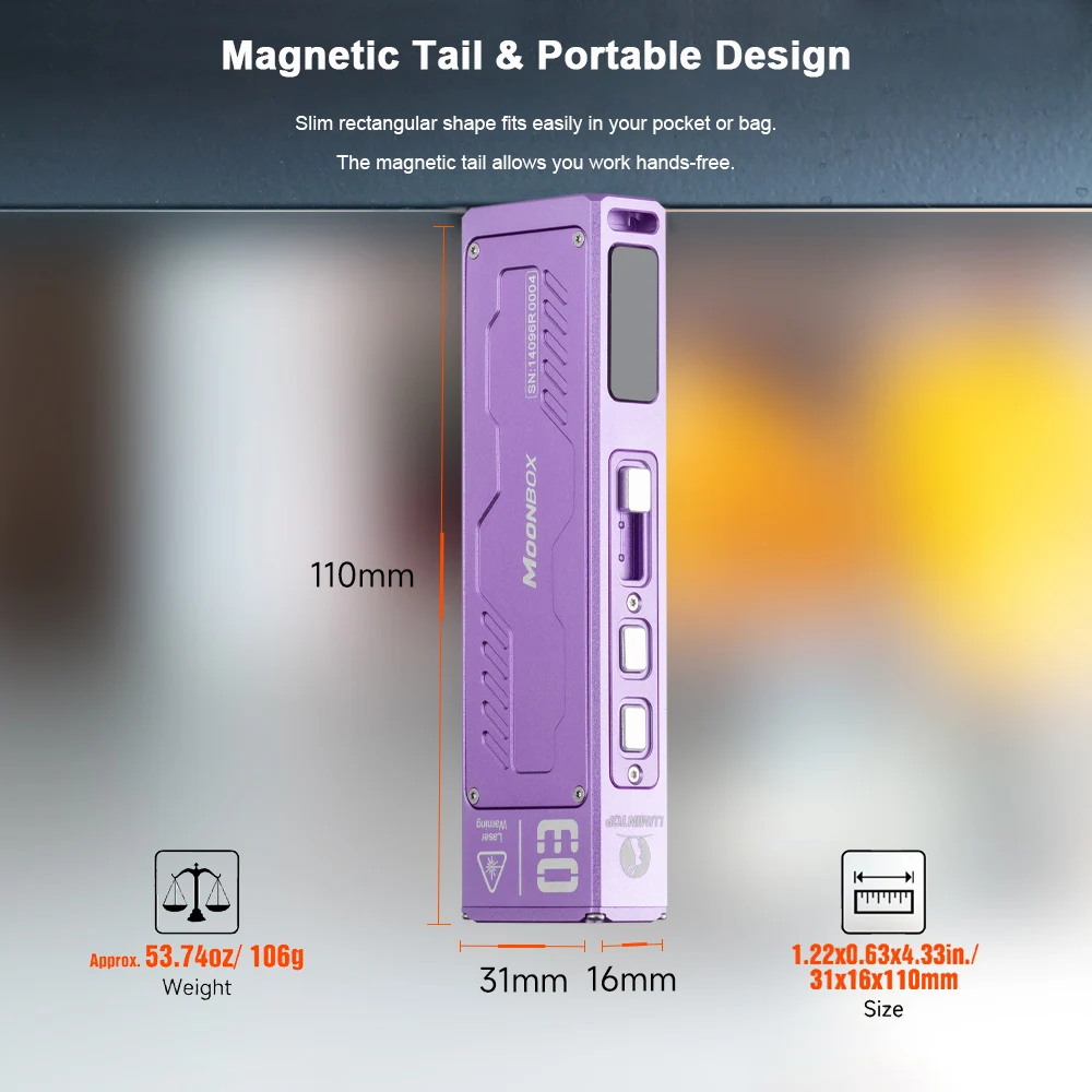 EDC LED LEP Flashlight Magnetic Tail Outdoor Camping Lantern Multi-function RGB/UV Light USB C Rechargeable Lamp Moonbox 3.0