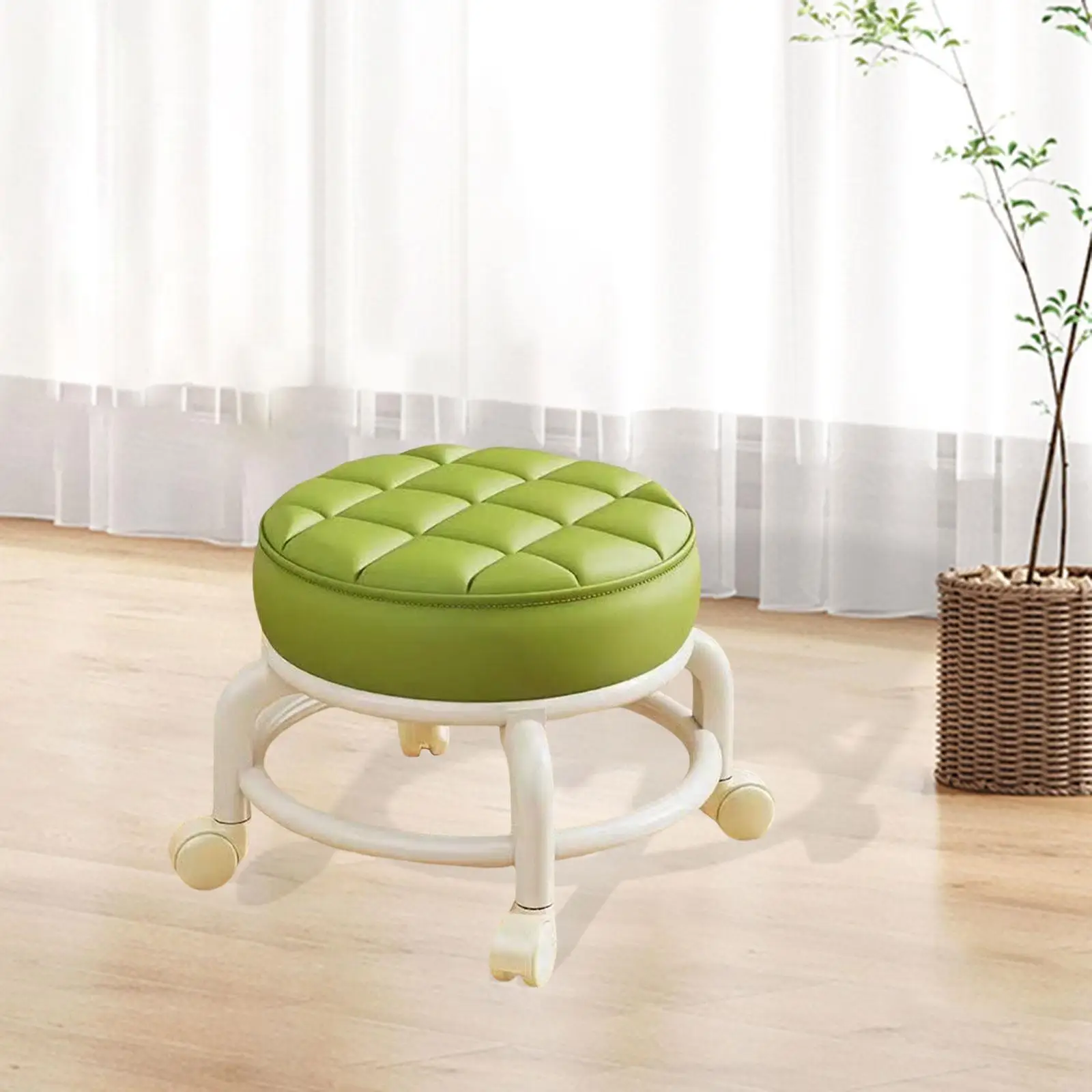 

Low Roller Seat Small Chair Breathable PU Leather Movable Foot Stool 360 Swivel Rolling Stool for Living Room Salon Kitchen