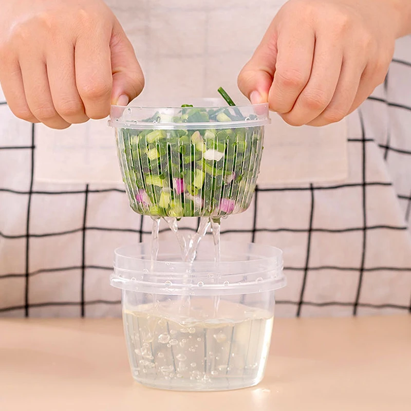Cesto Organizador Redondo Duplo para Geladeira: Caixa Hermética com Drenagem para Conservar Alimentos Frescos e Vegetais