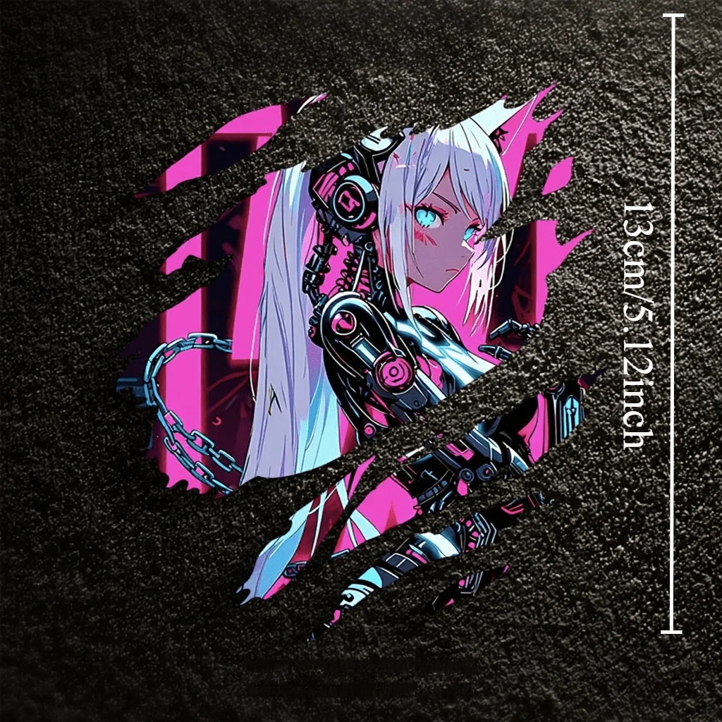 2D Flat Cyberpunk Anime Girl Vinyl Sticker 1Pc, Waterproof UV Resistant, for Car Helmet Laptop Luggage Decor, Holiday Gift