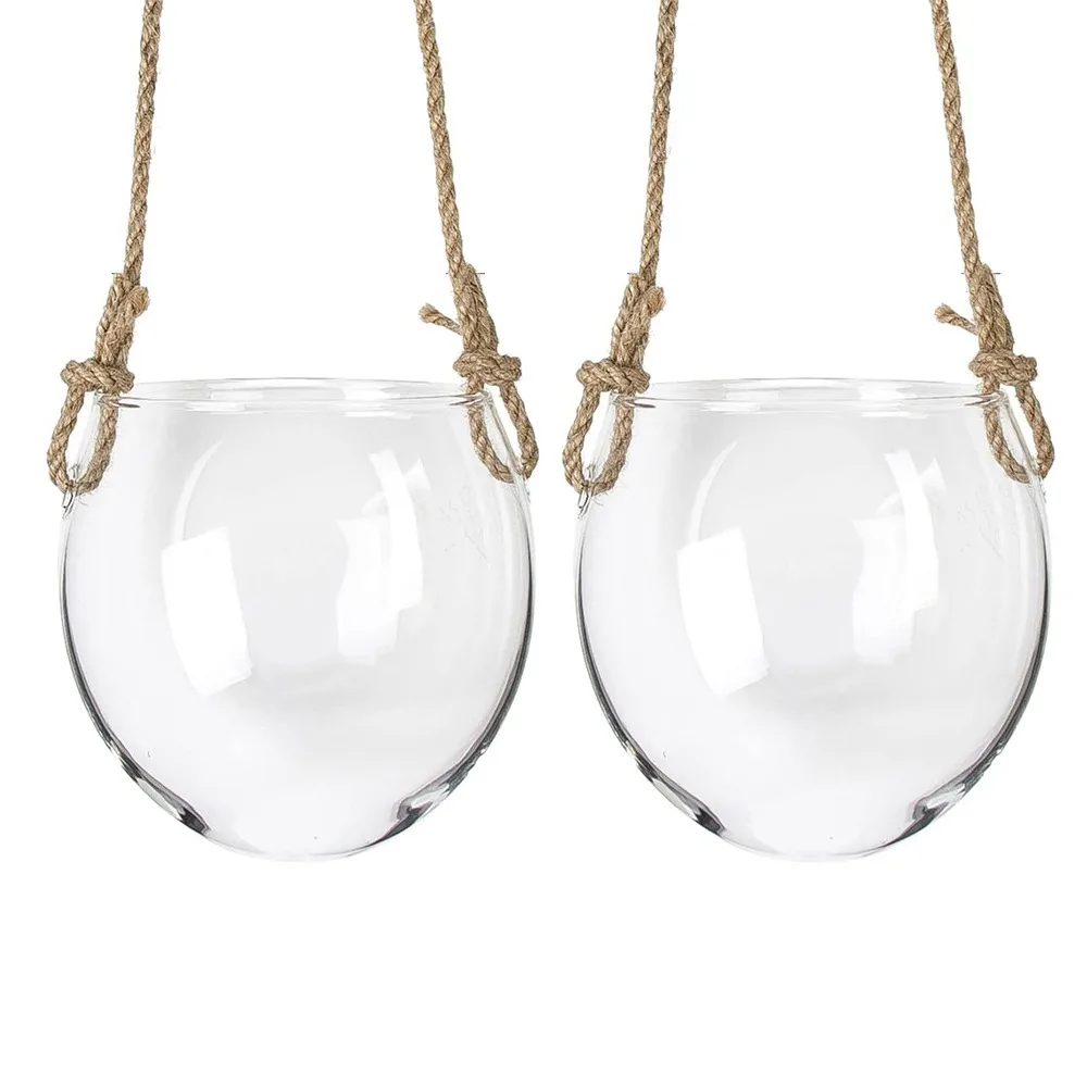 Jarrón Colgante Hidropónico Transparente de Vidrio, Exquisita Maceta, Botella para Arreglos Florales Hechos a Mano, Decoración p
