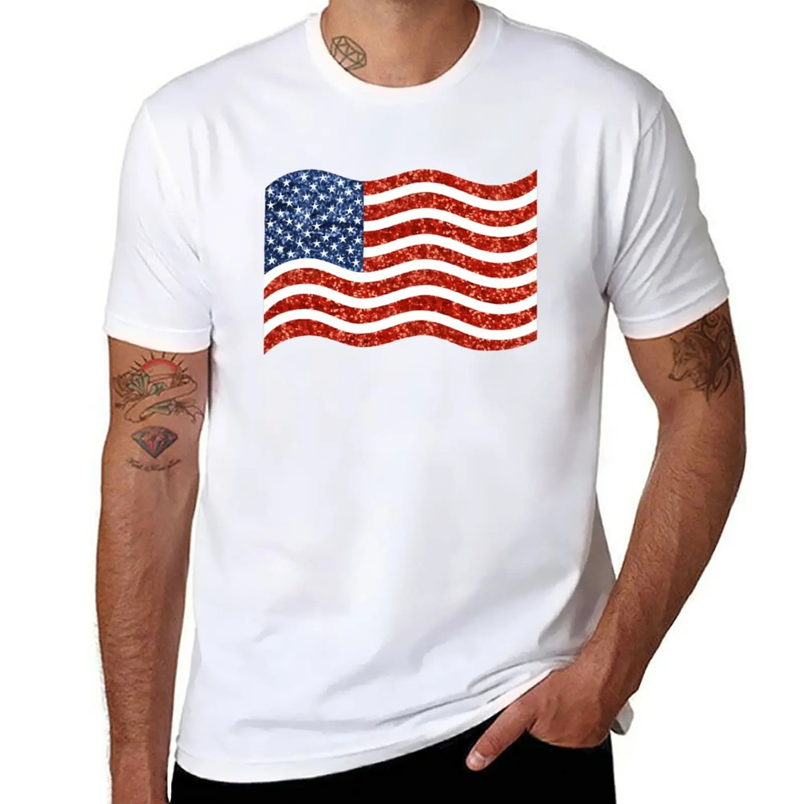 glitter print american flag T-Shirt kawaii clothes plus size tops korean fashion animal prinfor boys tshirts for men