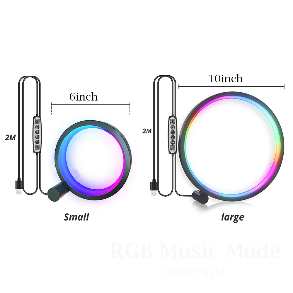 FTOYIN 6/10Inch Đèn Ngủ Sạc USB Vòng Đèn Led Để Bàn Ứng Dụng Điều Khiển RGB Nhịp Điệu Âm Nhạc Đèn phòng Ngủ Trang Trí Nhà Cửa