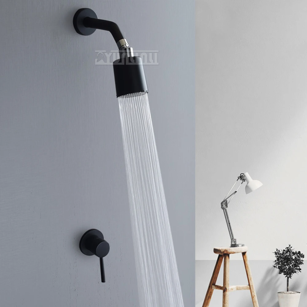 Hidden Bathroom Shower Faucet Sets Brass Round Wall Mounted Rainfall Head Hotel Hot and Cold Water Taps Hidden Shower System