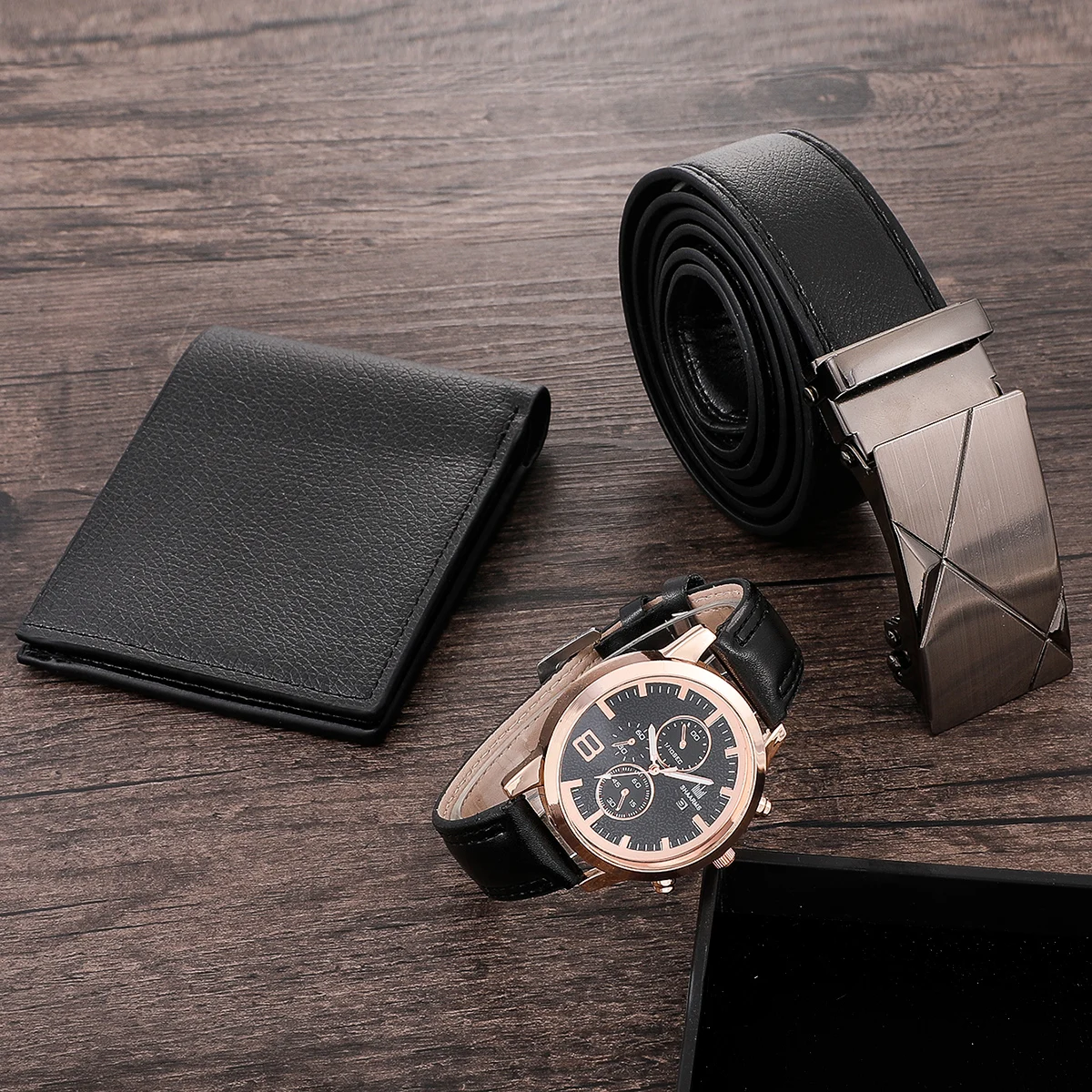 

Men's Watch+Wallet+Belt Set Male's Gift for Father's Day Birthday Gift 3pcs/set Good-looking PU Strap for Dad Boyfriend NIN668