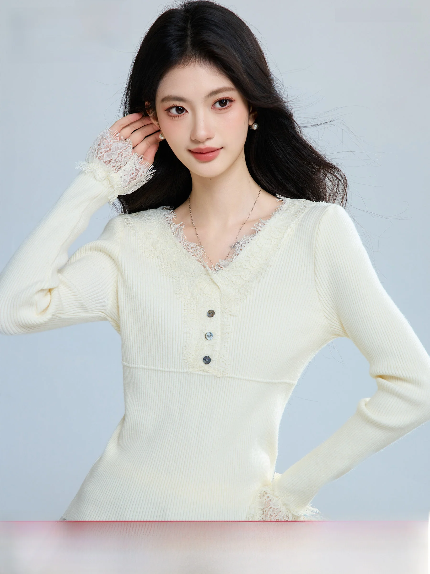 Camiseta de lencería estilo princesa con encaje y patchwork, ropa interior femenina para la temporada de primavera, talla pequeña, suéter de punto de alta gama