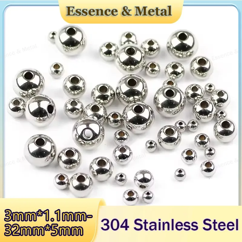 Through-Hole Stainless Steel Balls 3-32mm Through-Hole Stainless Steel Beads Spacer Beads Suitable For Making Jewelry Bracelets