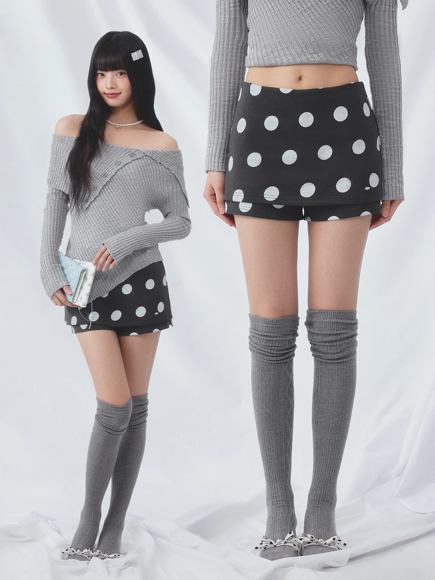

Юбка Wedhub Korean Sle A-Line женская в горошек, контрастных цветов, утягивающая, с завышенной талией, из смесового хлопка, весна 2026