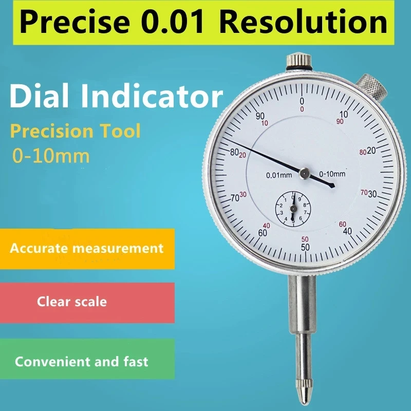 Dial Indicator Gauge Precision Tool 0-10mm Meter Precise 0.01 Resolution Concentricity Test High Quality Professional Tools