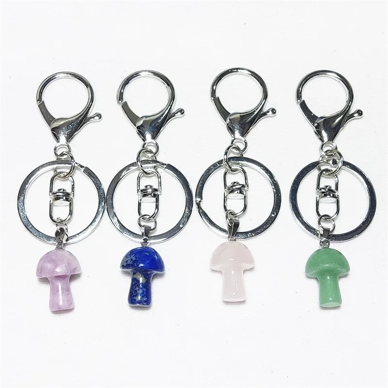 

10pcs Mushroom Statue Lobster Clip Clasp Key Rings Chains Stone Carved Charms Keychains Healing Crystal Pendant for Women Men