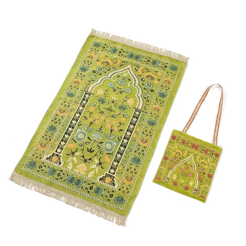 1 stücke Muslimischen Anbetung Matte mit Lagerung Tasche Gebet Ramadan Decke Quaste Reise Chenille Teppich Islamischen Eid Islam Teppich Tragbare