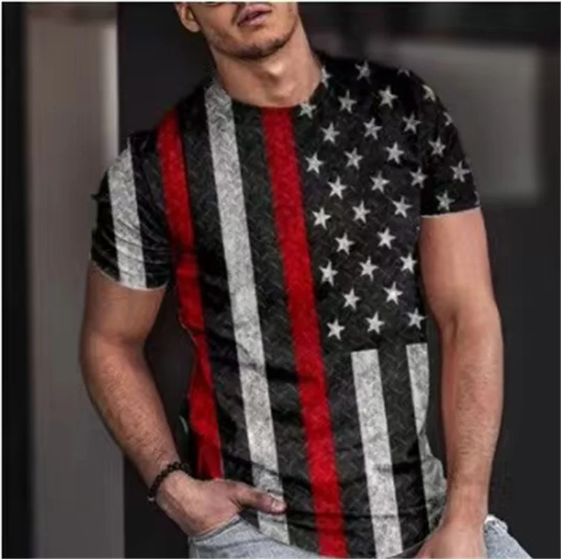 Summer T-shirt Men Short 3D Print Fashion Tops Casual Tee American Flag Harajuku Sleeve Shirts Oversize T-shirt Street Clothing