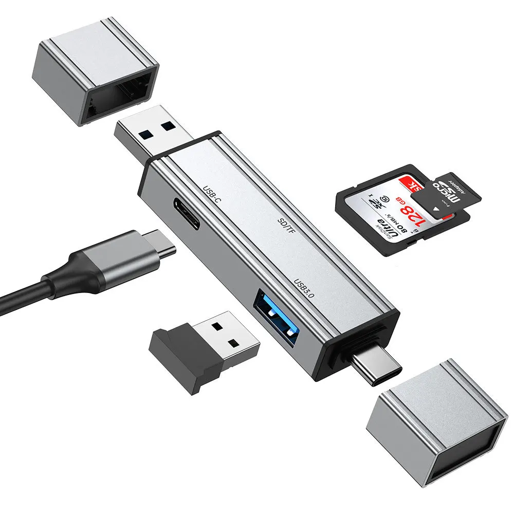 

Универсальный кардридер FC&EC 4-в-1 USB и USB-C для SD, MicroSD, TF карт для ПК и ноутбуков, адаптер для смарт-карт памяти