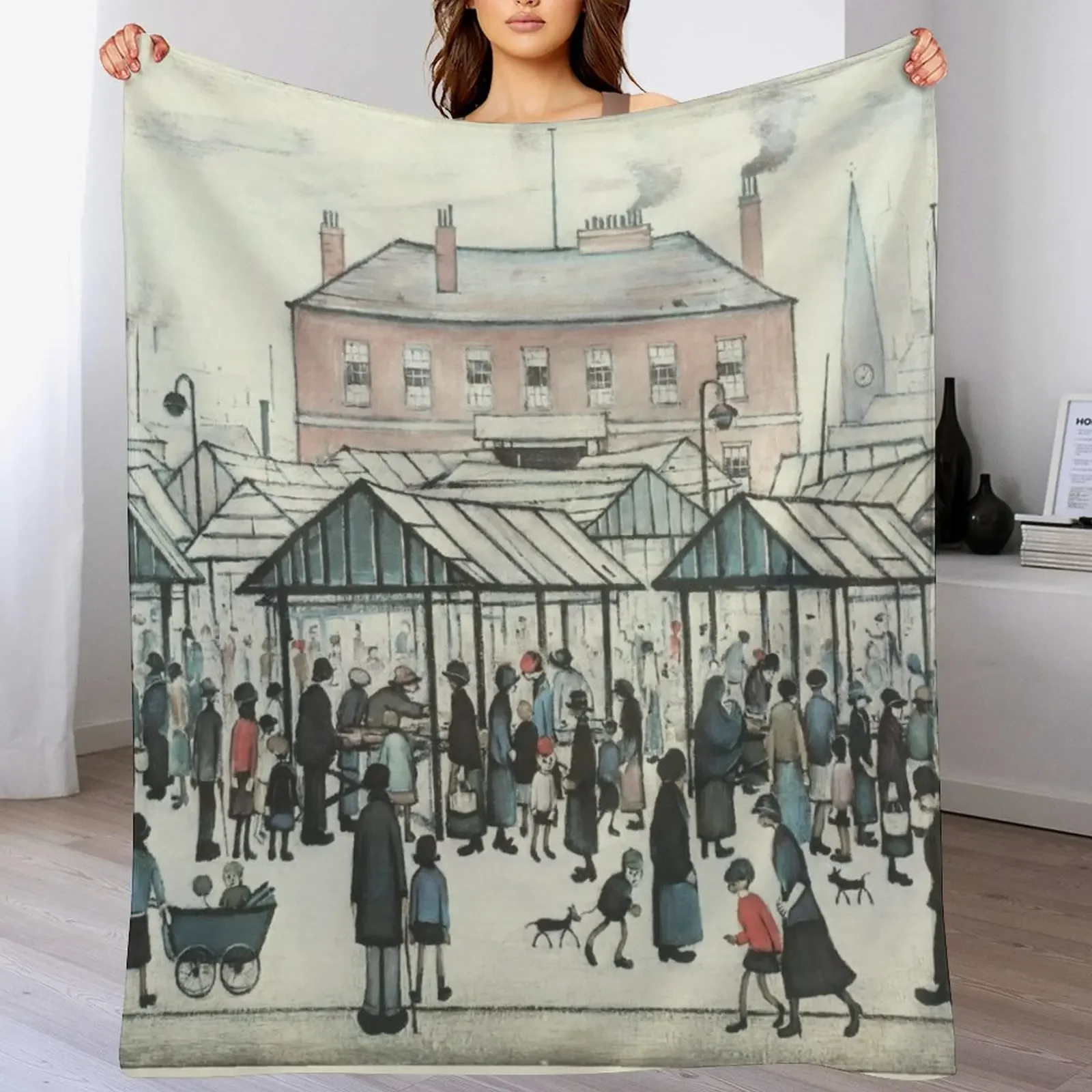 Market Scene, Northern Town, 1939 by L S Lowry Throw Blanket Warm Throw Blanket Gift for Anniversary