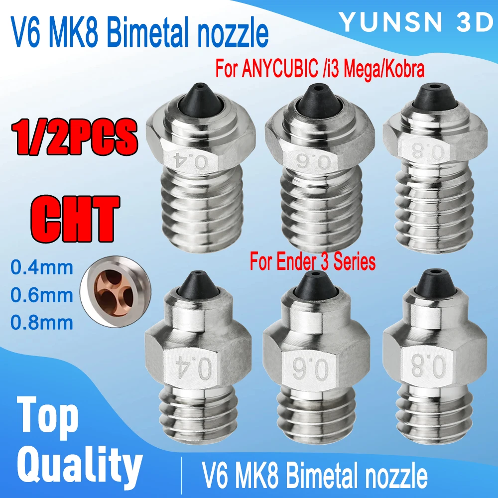 V6 MK8 Nozzle CHT Bimetal Three Hole Hardened Steel High Flow Hotend Nozzle for Ender 3 Series/ANYCUBIC I3 Mega Kobra 3D Printer