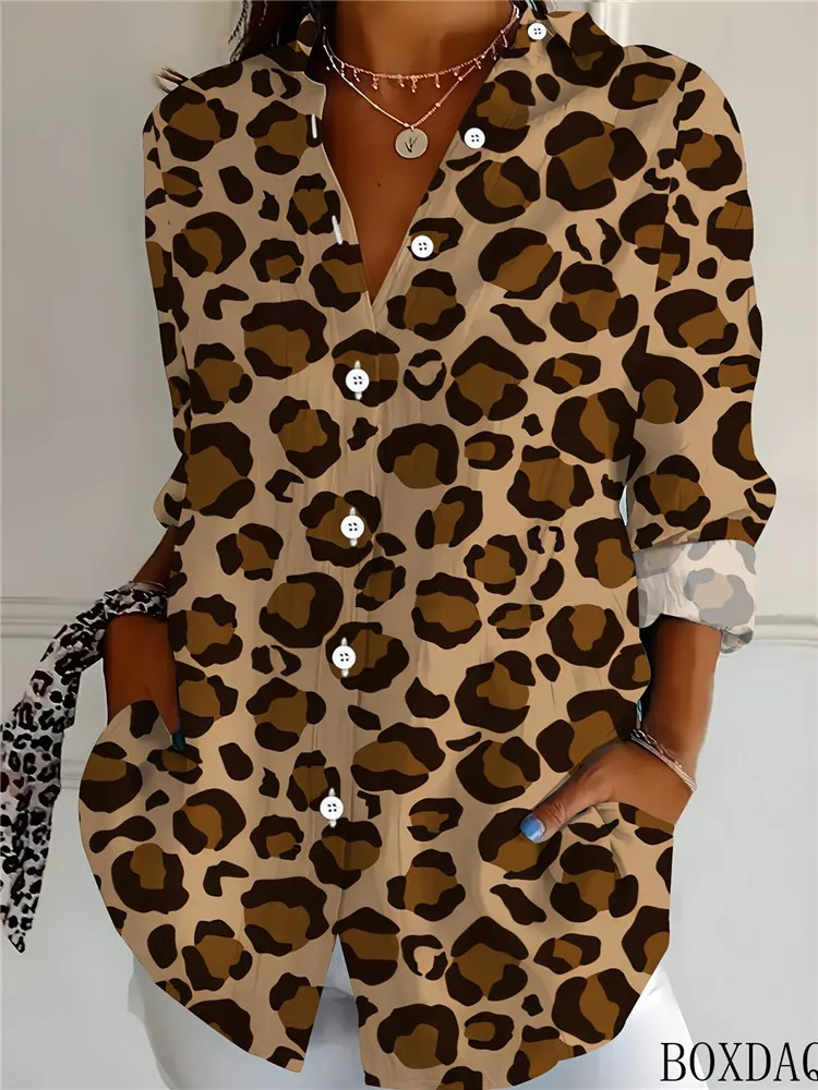 Fashion Women's Autumn Shirt Show Casual Long Sleeve Button Lapel Leopard Pattern Printed Blouses New Women's Clothing Tops