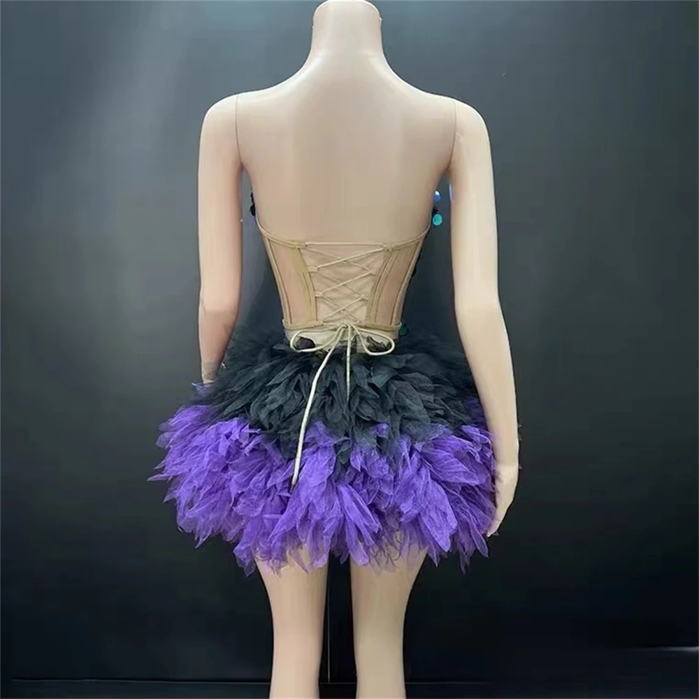 화려한 블루 봄 여름 새로운 공주 탁구 짧은 드레스 바 나이트 클럽 가수 소녀 그룹 댄스 무대 생일 파티 파티 착용