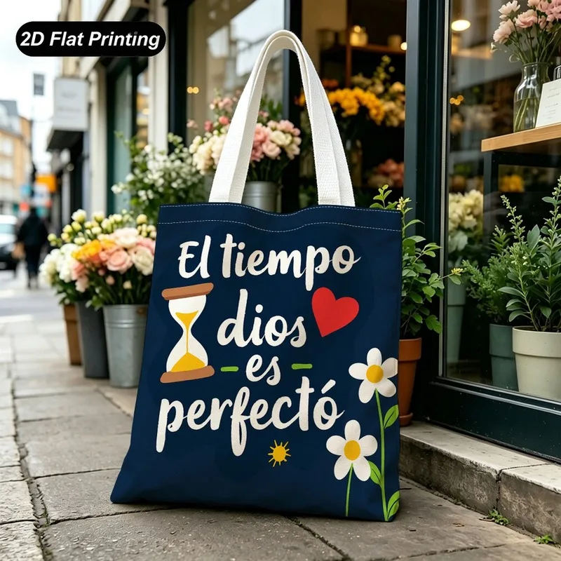 Tote Bag Women's Handbag Deep blue background with hourglass print Red Heart Little daisy Printed Tote Bag