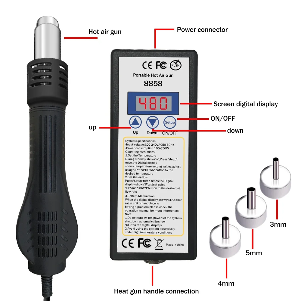 Pistolet À Air chaud 8858 Micro Station De Soudure De Reprise Numérique LCD Sèche-Cheveux Pour Souder 220V 750W Décapeur thermique De Soudage