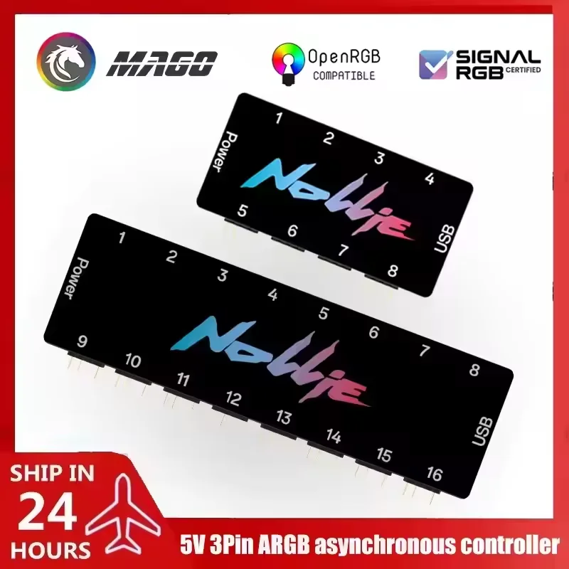 5V 3PIN ARGB Controller Nollie SignalRGB OpenRGB 8 Way Addressable ARGB Splitter Hub for Computer PC Case Cooler Fan Light Strip