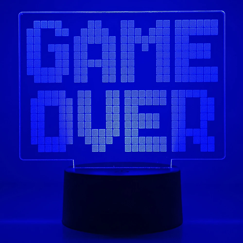 Game Over LED Night Light 3D Illusion Lamp Bedroom Gaming Room Gamer Gift Decor as Xmas Holiday Birthday Gifts for Boys Girls