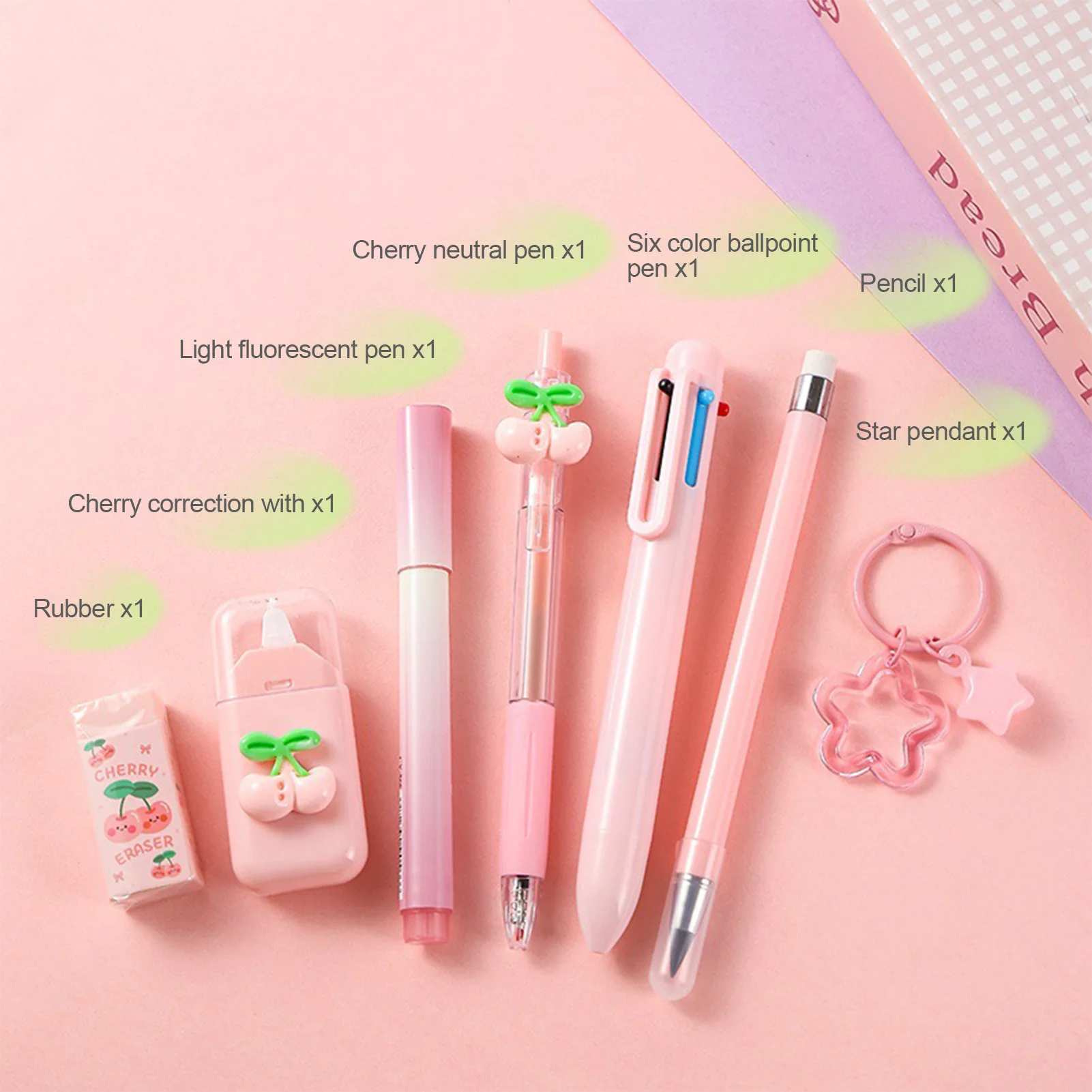 7pcs/set Colorful School Stationary Kits Including Ballpoint Pens Correction Tape Set For Student Learning Supplies