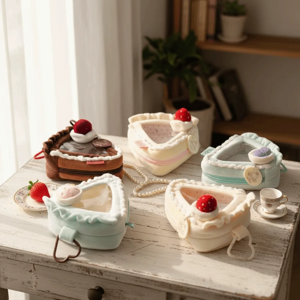 Transparent Strawberry Cake Doll Storage Bag Plush PVC Material Doll Display Bag Heart Kaychain Zipper Doll Protector Case