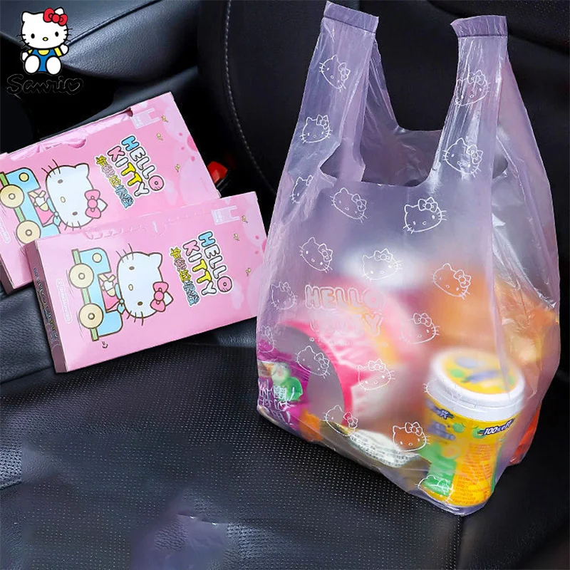 50PCS Sanrio Hello Kitty Garbage Bags Sanrio Y2k Hello Kitty Car Garbage Bags Vest Type Plastic Handbag Disposable Packaging Bag