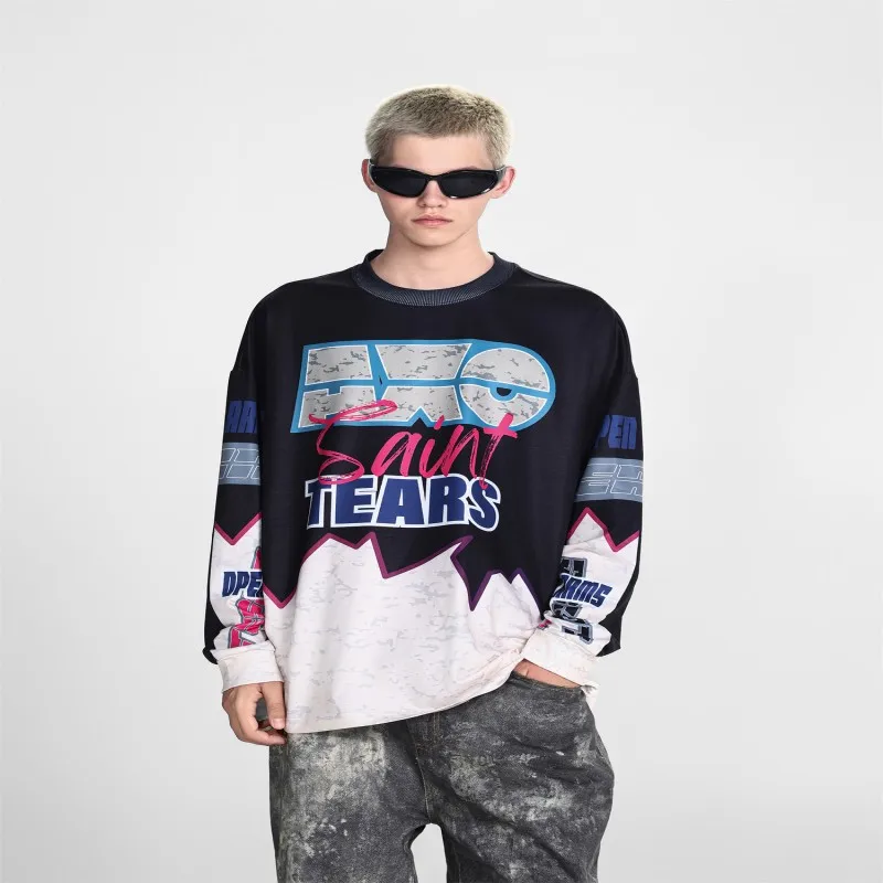 

Свободная повседневная футболка с длинным рукавом в винтажном стиле с принтом, хлопковая толстовка для мужчин и женщин, осень-зима, новинка