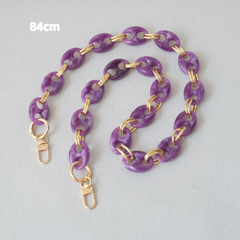 Neue Modische Damen-Taschenaccessoires: Leoparden-Muster, Bonbon-Rot, Blau, Acrylharz, Metallkette, Schulterriemen, Lange Kette für Umhängetaschen – Detail 18